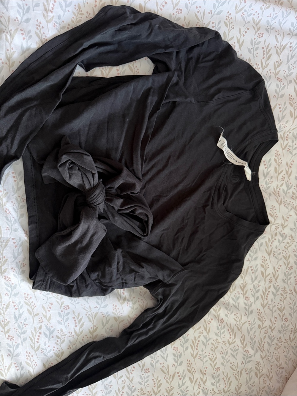 lululemon athletica Black Long Sleeve Crop Top with Front Tie